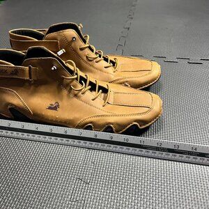 Ldeck Mens Brown Leather Hiking Boots With Black Rubber Sole Lace-Up Design Size